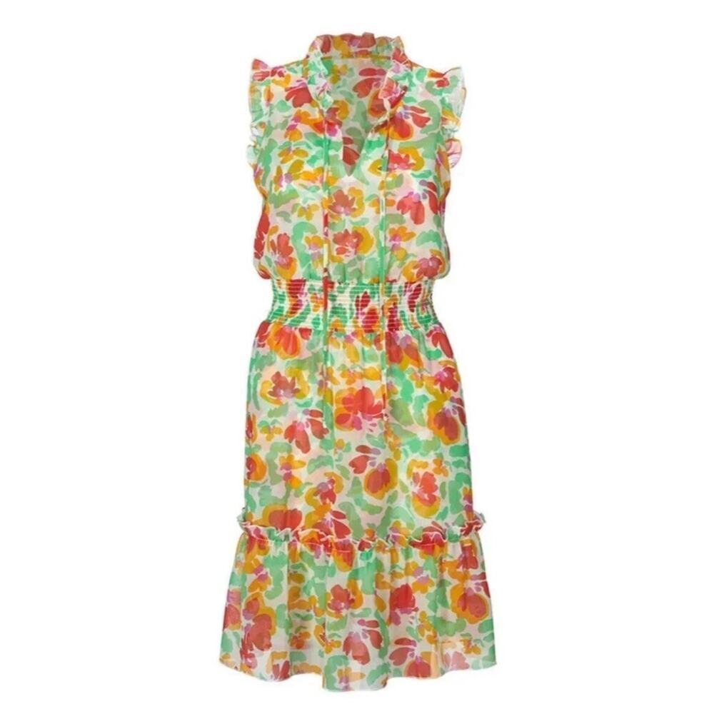 CABI $142 Spirit Floral Ruffle 6216 Smocked Blouson Dress Size Small CL